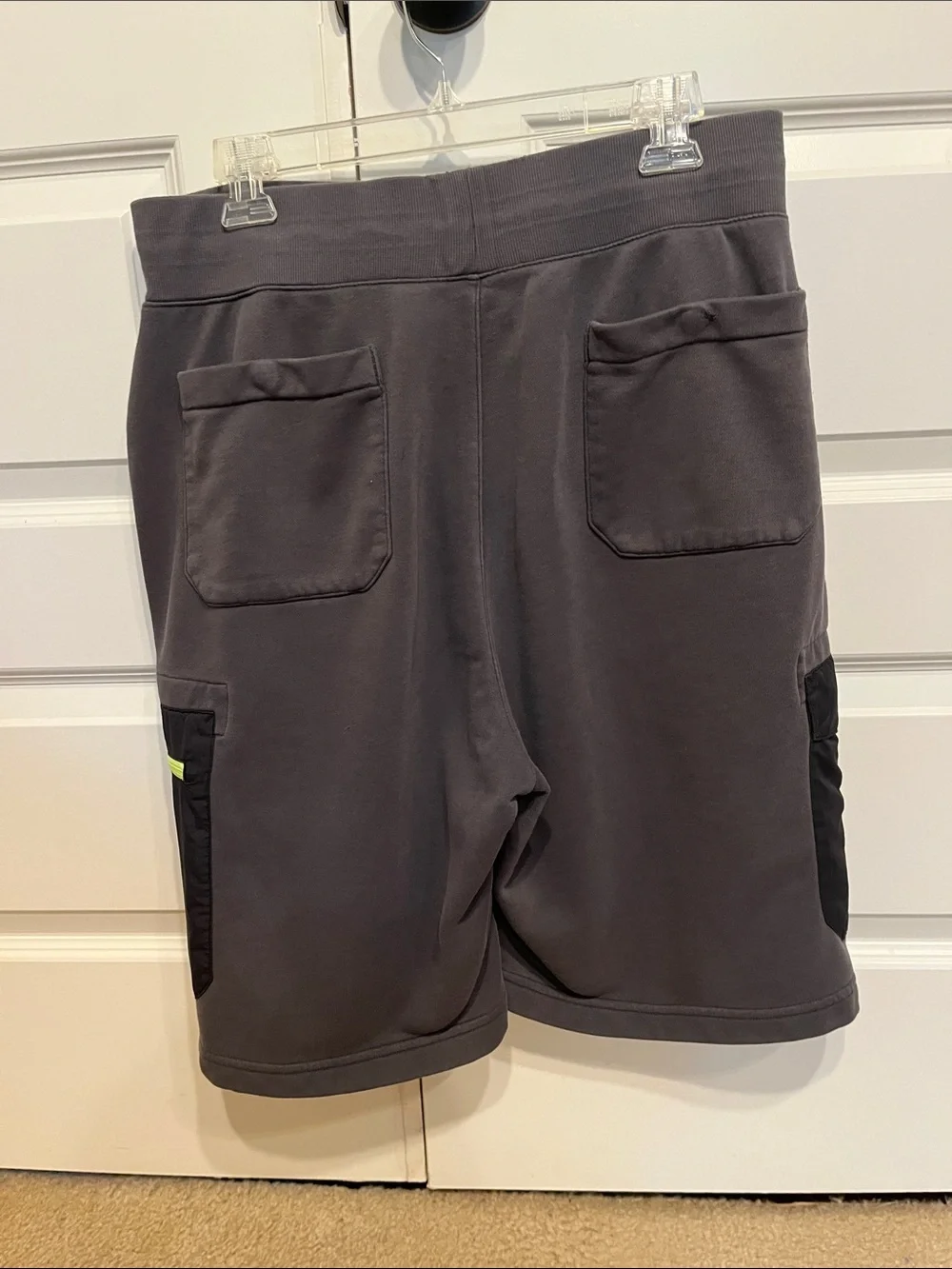 Nike Men's Gray Athletic‎ Shorts with Black Cargo Pockets and Neon Yellow Accent